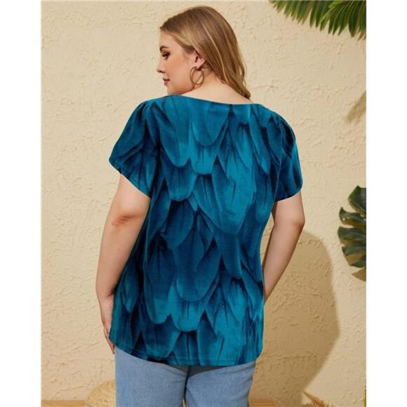 Women Short Sleeve Plus Size Tunics, Square Neck Tops Casual Loose Fit T Shirt - Picture 4 of 7